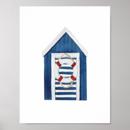 Nautical Beach Blue Beach Hut Holiday Nursery ポスター