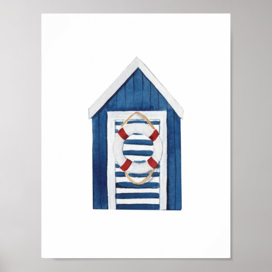 Nautical Beach Blue Beach Hut Holiday Nursery ポスター (正面)