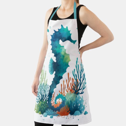 nautical/beach/coastal seahorse art エプロン (インサイチュ)