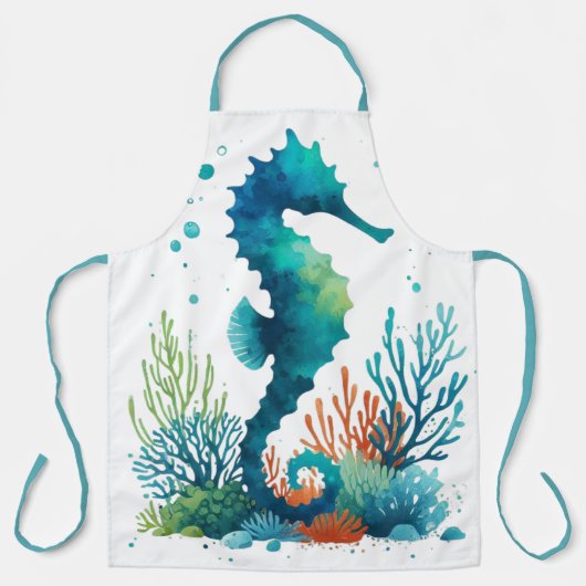 nautical/beach/coastal seahorse art エプロン (正面)