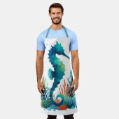 nautical/beach/coastal seahorse art エプロン (着用した状態)