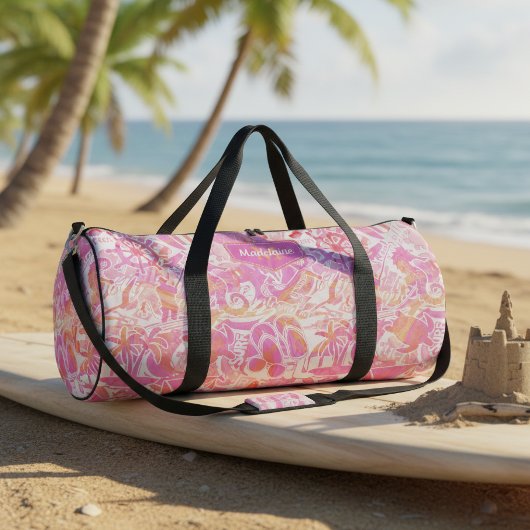 Nautical Beach Collage Hot Pink ID840 ダッフルバッグ