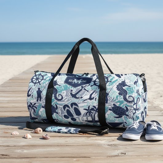 Nautical Beach Collage Navy Teal ID840 ダッフルバッグ