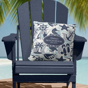 Nautical Beach Pattern Navy ID839 クッション