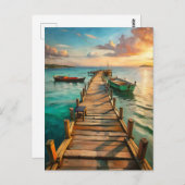 Nautical Beach Pier Boats Coastal  ポストカード (正面/裏面)