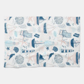 Nautical Beach Summer Blue Pink Coastal (1) キッチンタオル (横)
