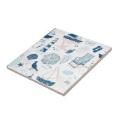 Nautical Beach Summer Blue Pink Coastal (1) タイル (側面)