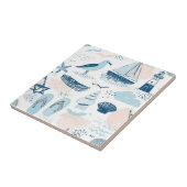 Nautical Beach Summer Blue Pink Coastal (2) タイル (側面)