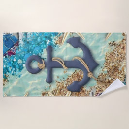 Nautical Beach Towel with Blue Anchor  ビーチタオル