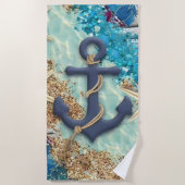 Nautical Beach Towel with Blue Anchor  ビーチタオル (正面)