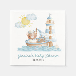 Nautical Bear Watercolor Boat Baby Shower  スタンダードカクテルナプキン