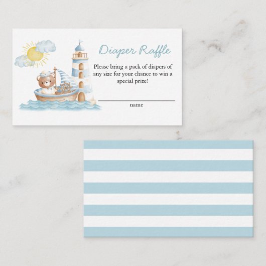 Nautical Bear Watercolor Boat Diaper Raffle エンクロージャーカード (正面/裏面)