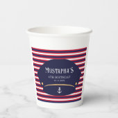 Nautical Birthday Captain Hat Stripe Party Theme 紙コップ (裏面)