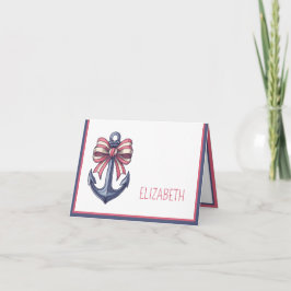 Nautical Blue Anchor With Red and White Stripe Bow ノートカード