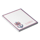 Nautical Blue Anchor With Red and White Stripe Bow ノートパッド (アングル)