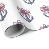 Nautical Blue Anchor With Red and White Stripe Bow ラッピングペーパー (ロールコーナー)