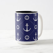 Nautical Blue and White Anchor Pattern Mug ツートーンマグカップ (正面右)