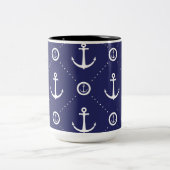Nautical Blue and White Anchor Pattern Mug ツートーンマグカップ (中央)