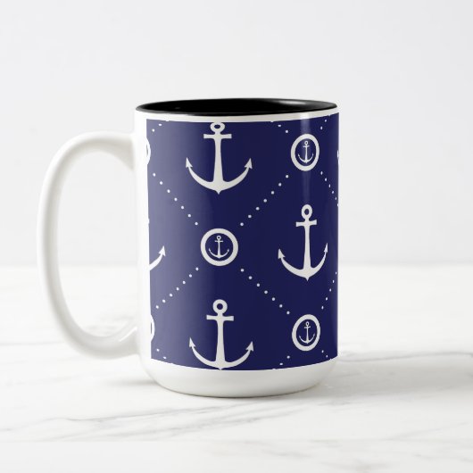 Nautical Blue and White Anchor Pattern Mug ツートーンマグカップ (左)