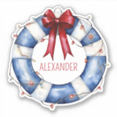Nautical Blue and White Life Preserver and Red Bow シール (正面)