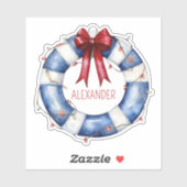 Nautical Blue and White Life Preserver and Red Bow シール (シート)