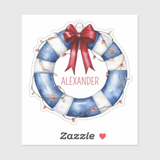 Nautical Blue and White Life Preserver and Red Bow シール (シート)