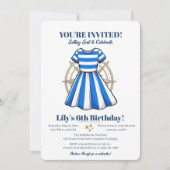 Nautical Blue And White Sailor Dress Party Invite 招待状 (正面)
