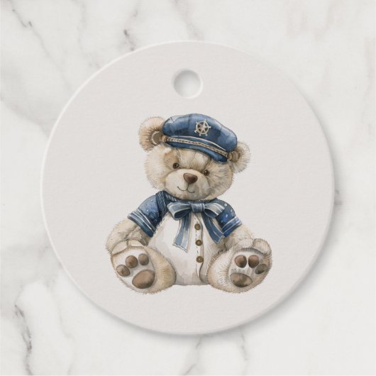 Nautical Blue Baby Bear Personalized フェイバータグ (正面)