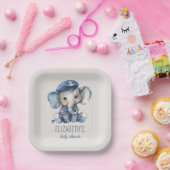 Nautical Blue Baby Elephant Baby Shower ペーパープレート (パーティー)