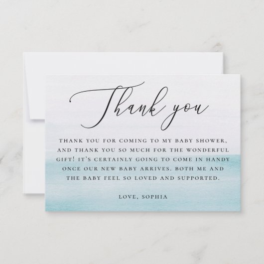 Nautical Blue Boy Baby Shower | Elegant Script サンキューカード (正面)