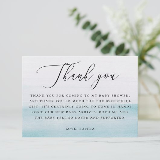 Nautical Blue Boy Baby Shower | Elegant Script サンキューカード (スタンド正面)