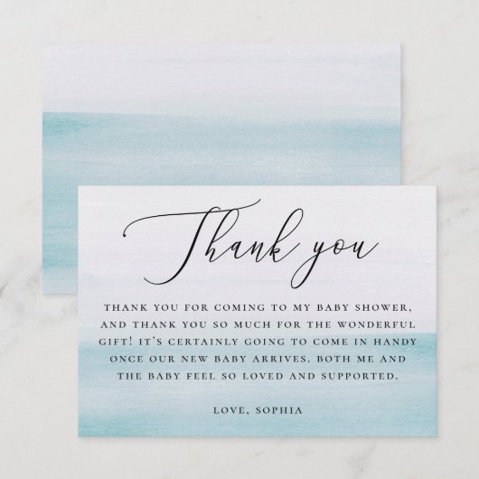 Nautical Blue Boy Baby Shower | Elegant Script サンキューカード (正面/裏面)