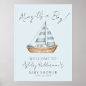 Nautical Blue Boy Baby Shower Welcome Sign ポスター (正面)