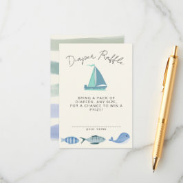 Nautical Blue Diaper Raffle Simple Boy´s Shower エンクロージャーカード