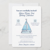 Nautical Blue Sailboat Birthday Party Invitation 招待状 (正面)