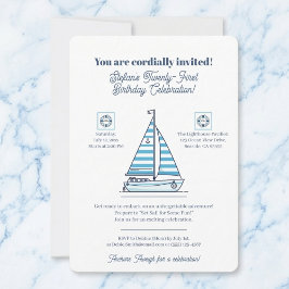Nautical Blue Sailboat Birthday Party Invitation 招待状