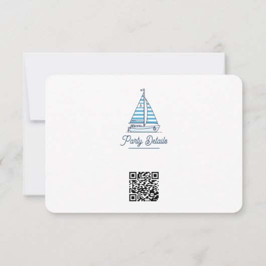 Nautical Blue Sailboat Birthday QR Code 出欠カード (裏面)
