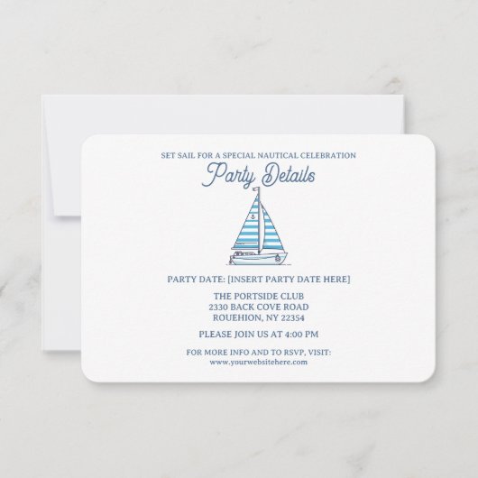 Nautical Blue Sailboat Birthday QR Code 出欠カード (正面)