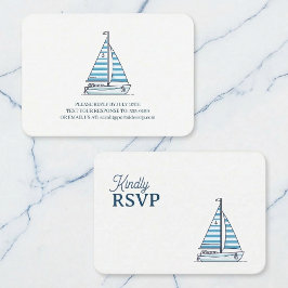 Nautical Blue Sailboat Birthday RSVP エンクロージャーカード
