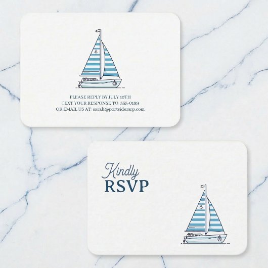 Nautical Blue Sailboat Birthday RSVP エンクロージャーカード
