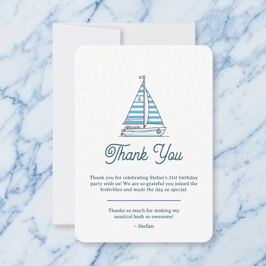 Nautical Blue Sailboat Birthday Thank You Card サンキューカード