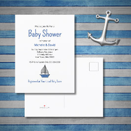 Nautical Blue Sailboat Cute Boy Baby Shower 案内ポストカード
