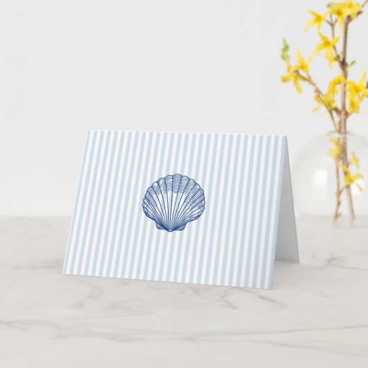 Nautical Blue Seashell Blue Stripe カード (黄色い花)