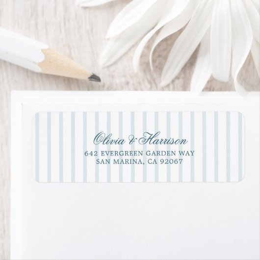 Nautical Blue Stripe Elegant Return Address Labels ラベル (インサイチュ)