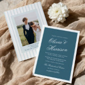 Nautical Blue Stripe Elegant Wedding Invitation 招待状