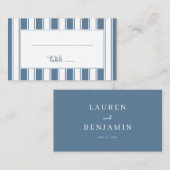 ** Nautical Blue Stripes Elegant プレイスカード (正面/裏面)