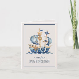 Nautical Blue Watercolor Ship Personalized ノートカード