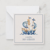 Nautical Blue Watercolor Ship Personalized ノートカード (正面)