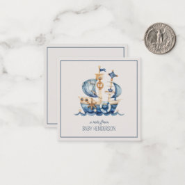 Nautical Blue Watercolor Ship Personalized ノートカード