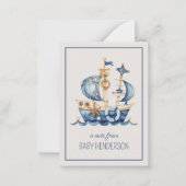 Nautical Blue Watercolor Ship Personalized ノートカード (正面)